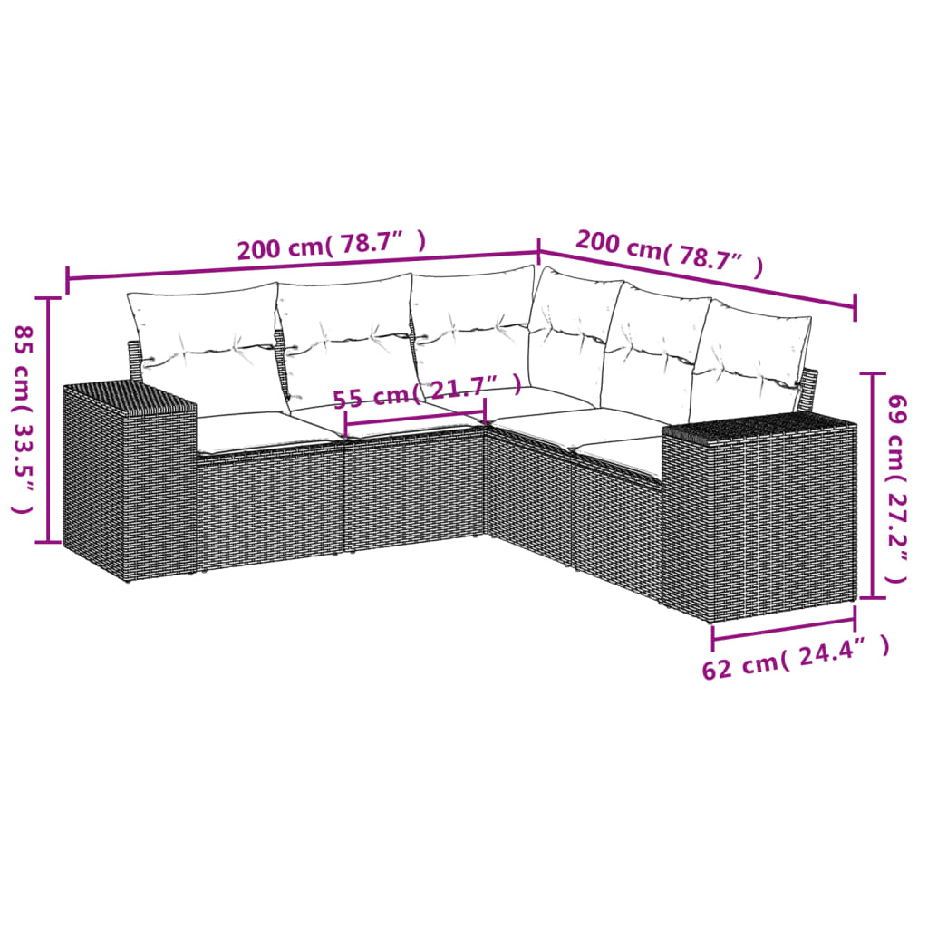 vidaXL Salon de jardin avec coussins 5 pcs beige résine tressée