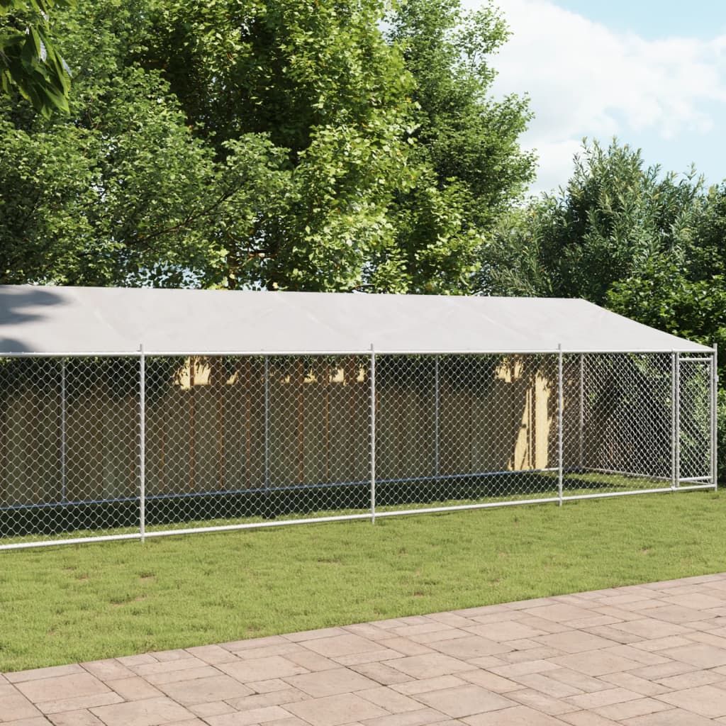 vidaXL Cage pour chien avec toit et porte gris 12x2x2m acier galvanisé