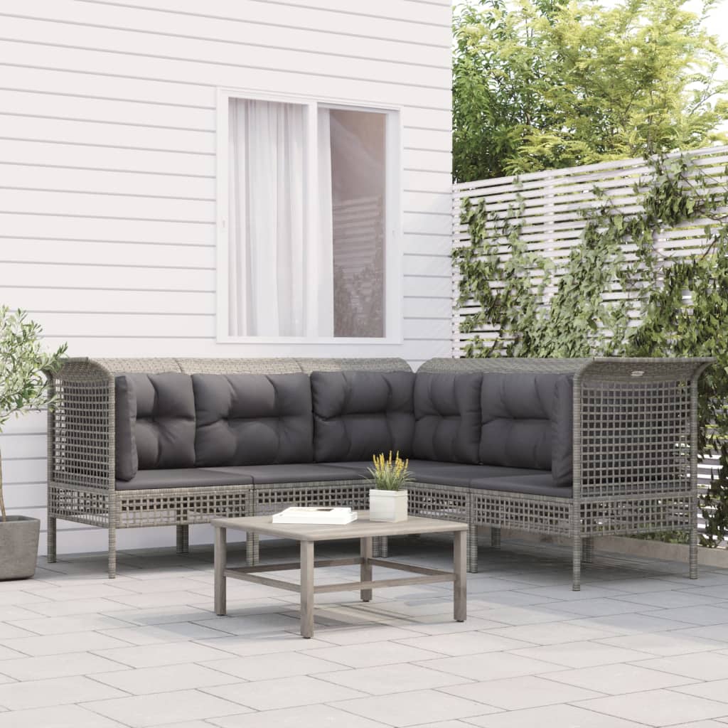 vidaXL Salon de jardin 5 pcs avec coussins Gris Résine tressée