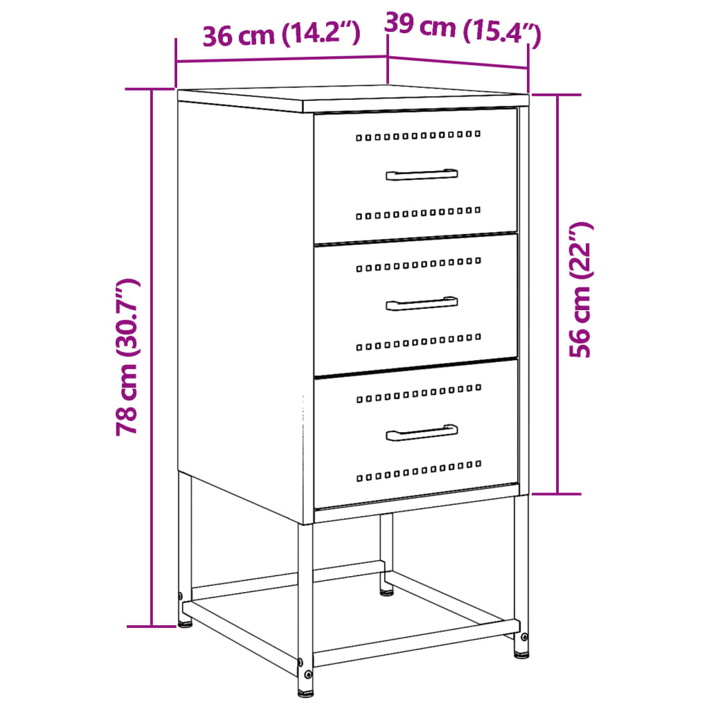 vidaXL Tables de chevet 2 pcs noir 36x39x78 cm acier