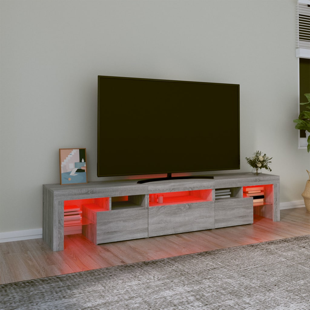 vidaXL Meuble TV avec lumières LED Sonoma gris 200x36,5x40 cm