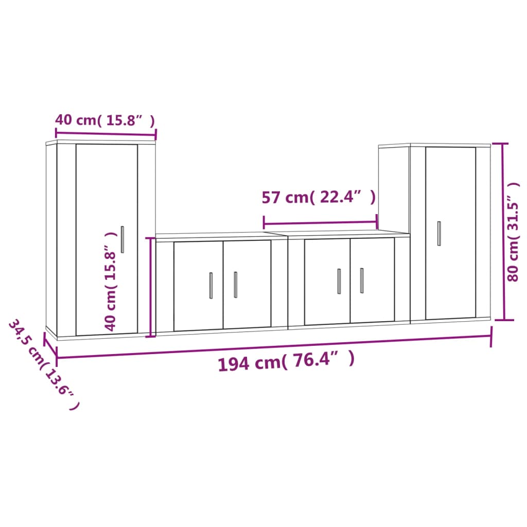 vidaXL Ensemble de meubles TV 4 pcs Chêne marron Bois d'ingénierie