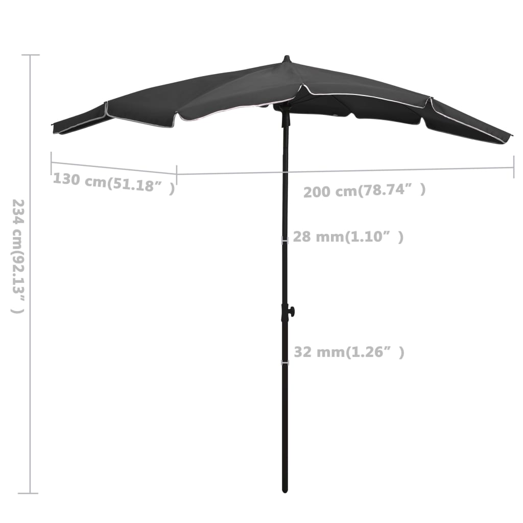 vidaXL Parasol de jardin avec mât 200x130 cm Anthracite