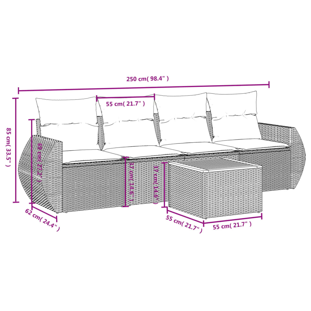 vidaXL Salon de jardin avec coussins 5 pcs beige résine tressée