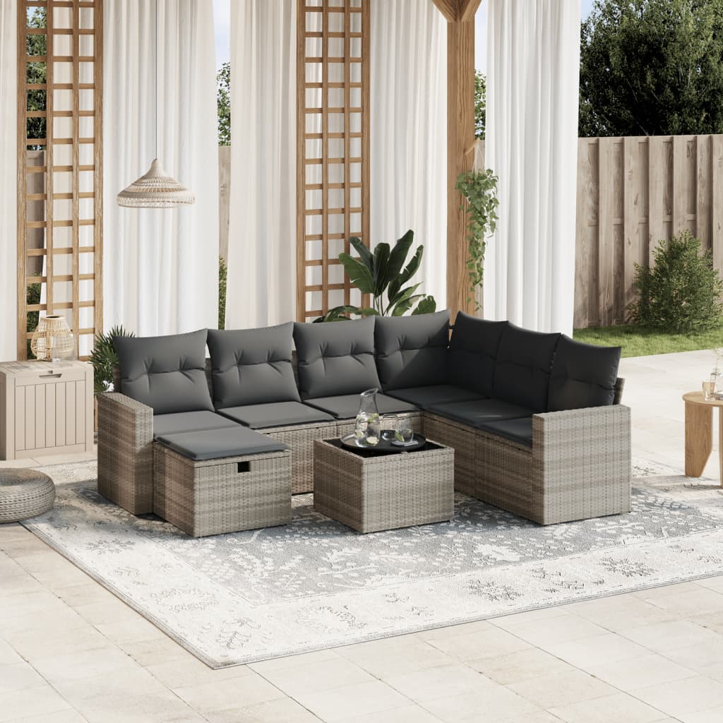 vidaXL Salon de jardin 8 pcs avec coussins gris clair résine tressée