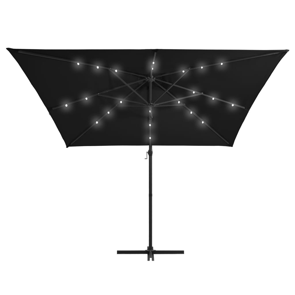 vidaXL Parasol de jardin en porte-à-faux lumières LED et mât en acier