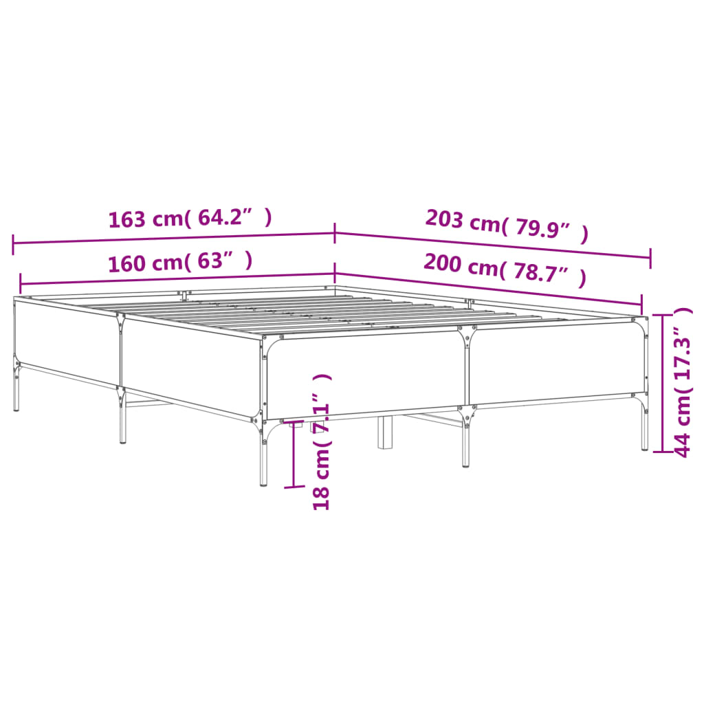 vidaXL Cadre de lit sans matelas sonoma gris 160x200 cm