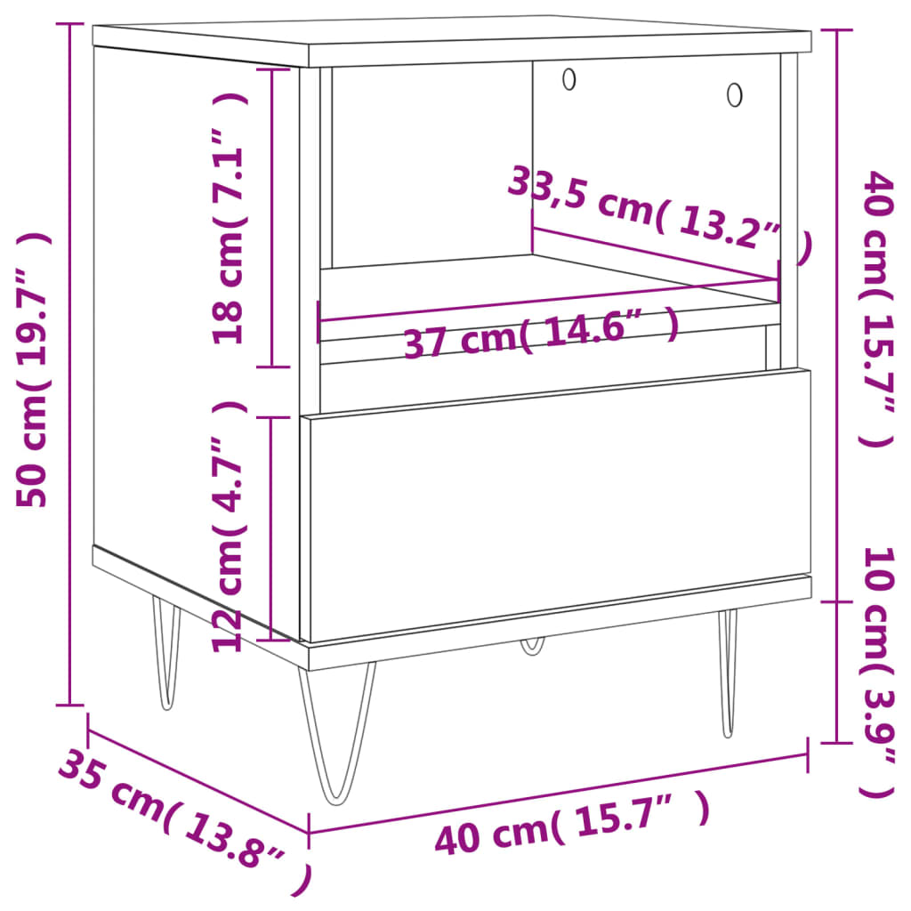 vidaXL Tables de chevet 2 pcs chêne sonoma 40x35x50 cm bois ingénierie