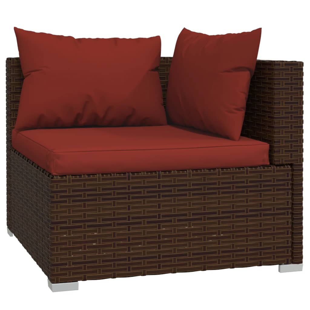 vidaXL Salon de jardin 6 pcs avec coussins Résine tressée Marron