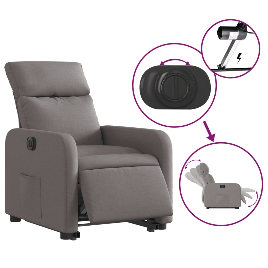 vidaXL Fauteuil inclinable électrique taupe tissu