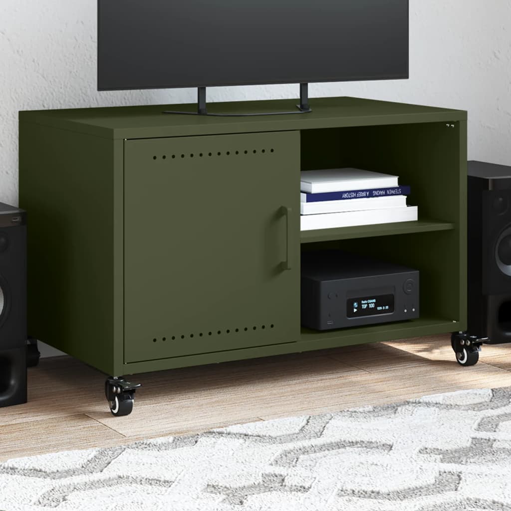 vidaXL Meuble TV vert olive 68x39x43,5 cm acier