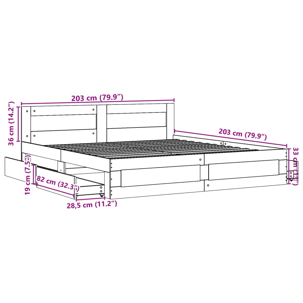 vidaXL Cadre de lit avec tête de lit chêne sonoma 200x200 cm