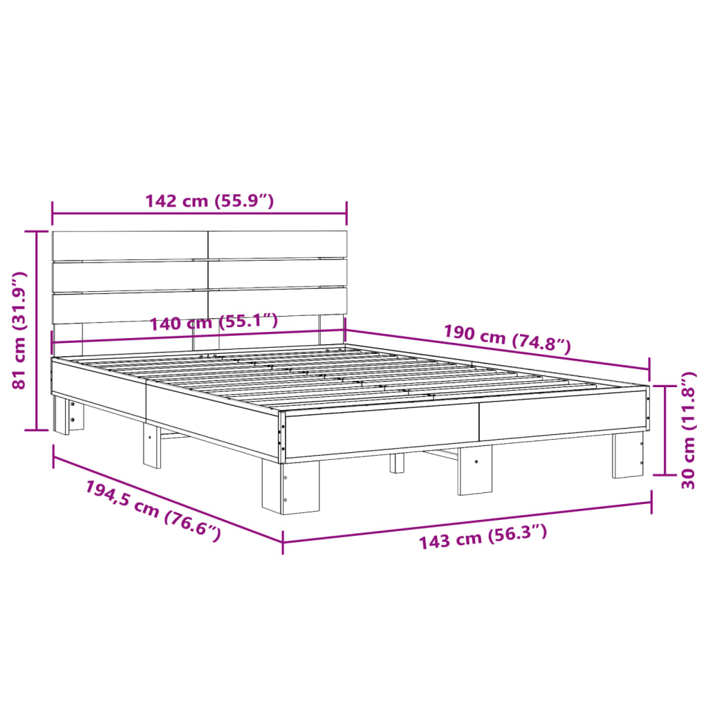 vidaXL Cadre de lit sans matelas chêne sonoma 140x190 cm