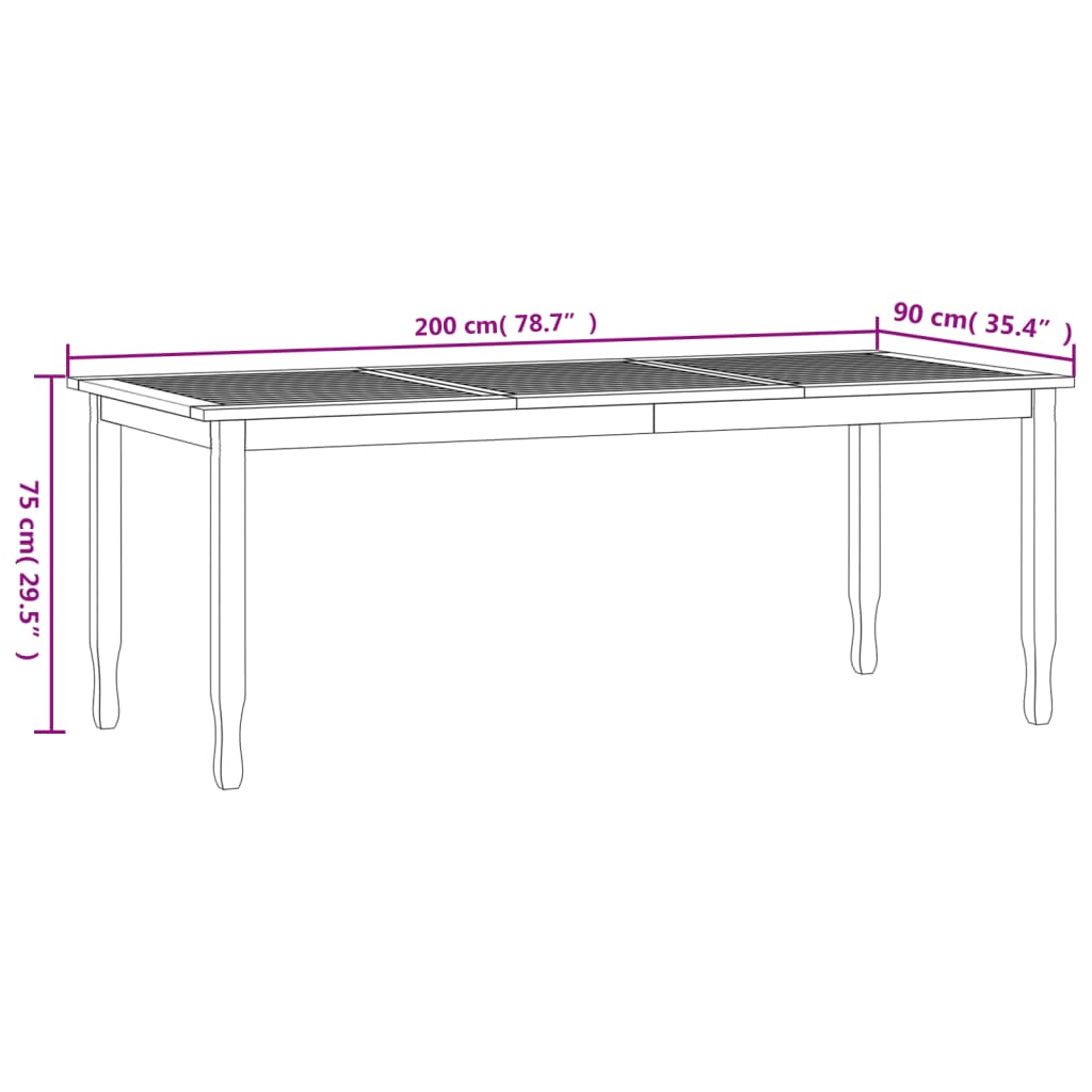 vidaXL Table à dîner de jardin 200x90x75 cm bois massif de teck