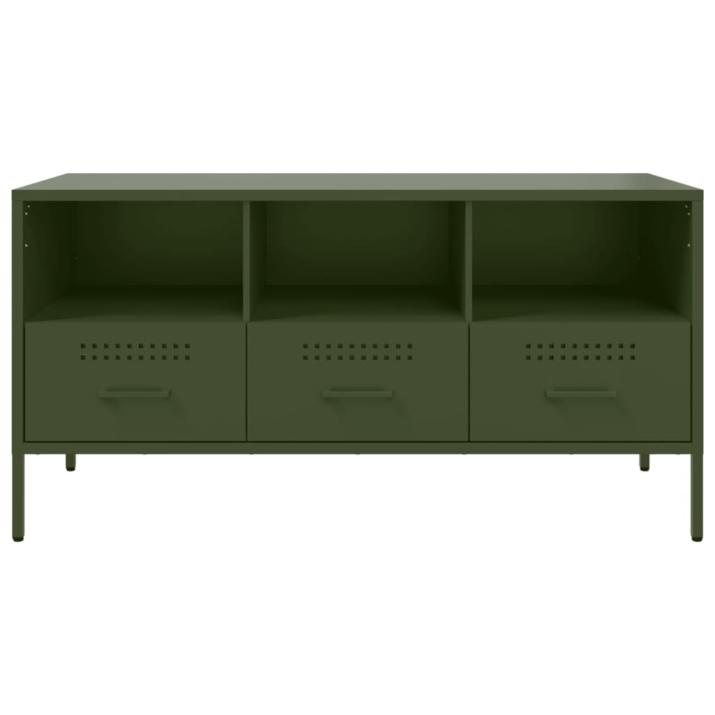 vidaXL Meuble TV vert olive 100,5x39x50,5 cm acier