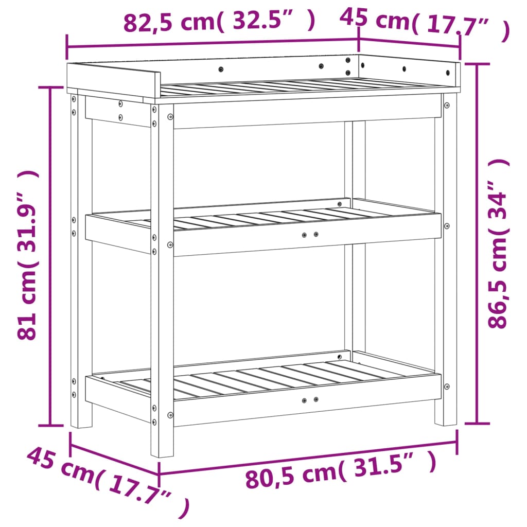 vidaXL Table de rempotage et étagères 82,5x45x86,5cm bois pin imprégné