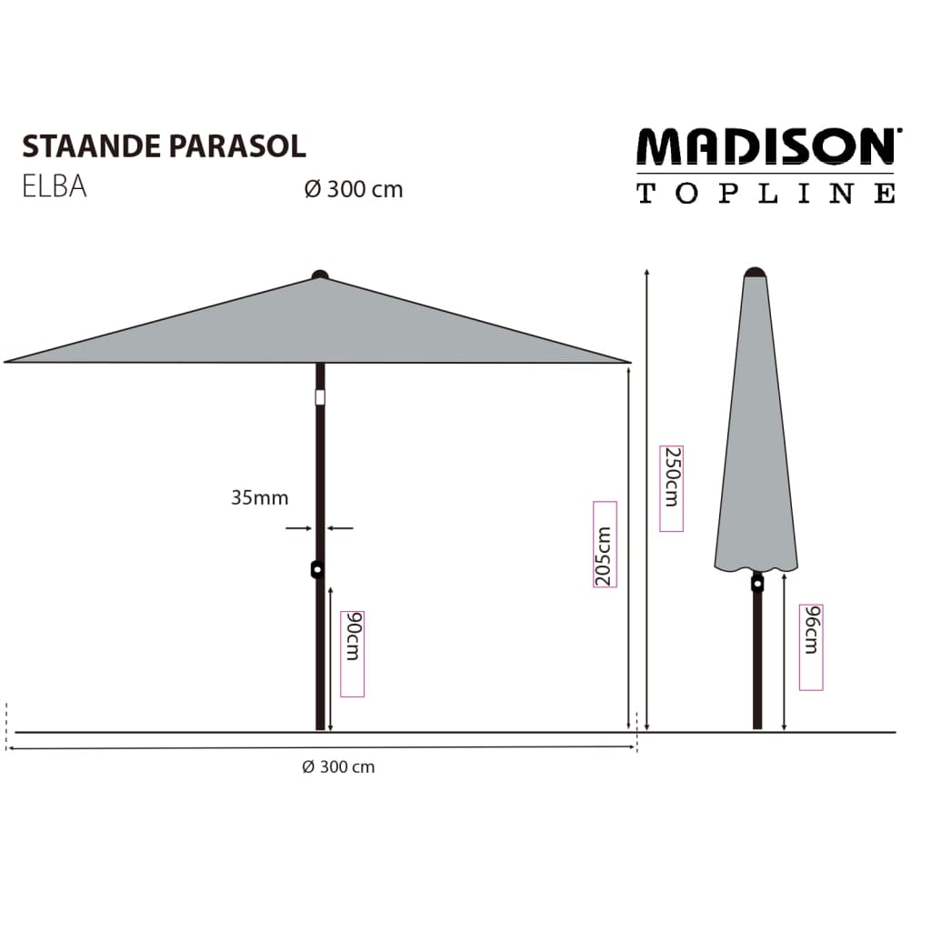 Madison Parasol de jardin Elba 300 cm gris