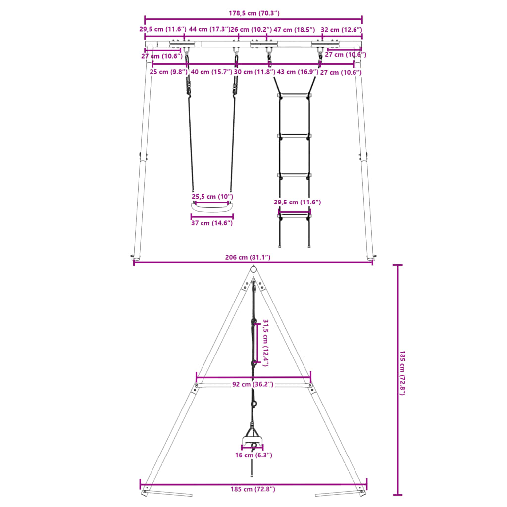 vidaXL Ensemble de balançoire d'extérieur avec balançoire et échelle