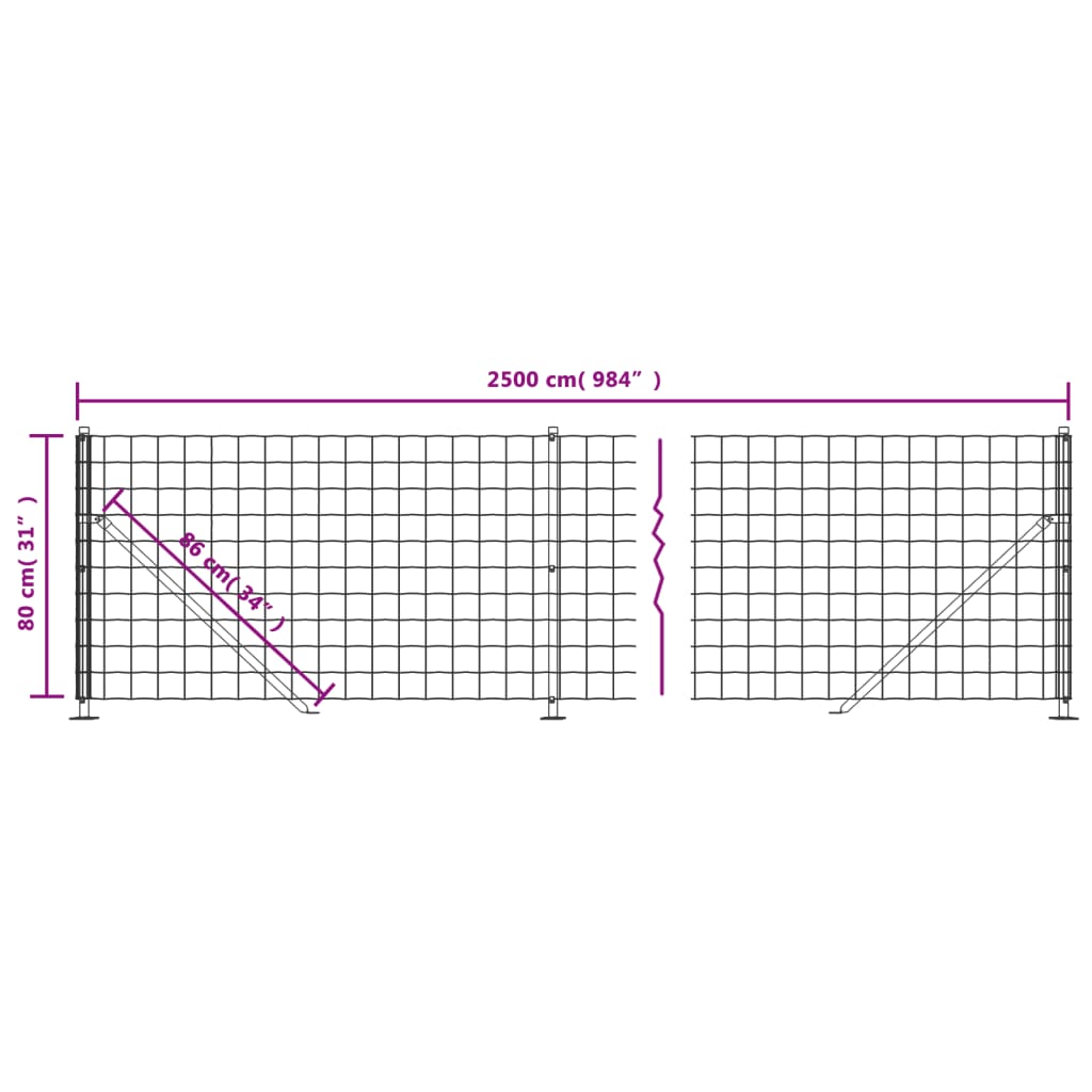 vidaXL Clôture en treillis métallique avec bride anthracite 0,8x25 m