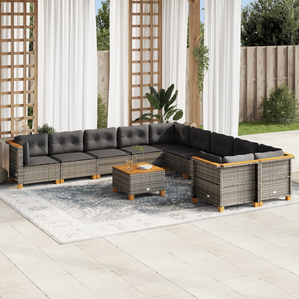 vidaXL Salon de jardin 11 pcs avec coussins gris résine tressée