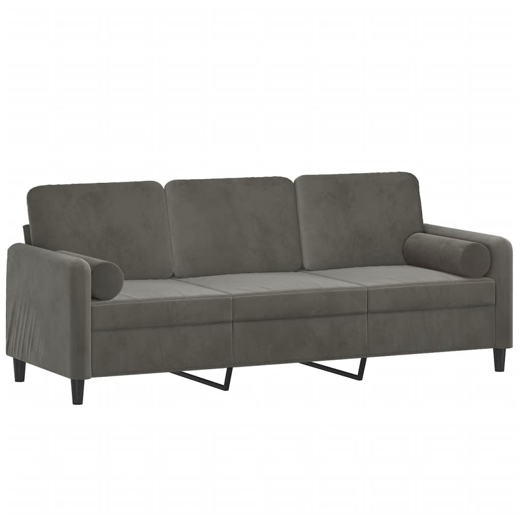 vidaXL Canapé 3 places oreillers et coussins Gris foncé 180 cm Velours