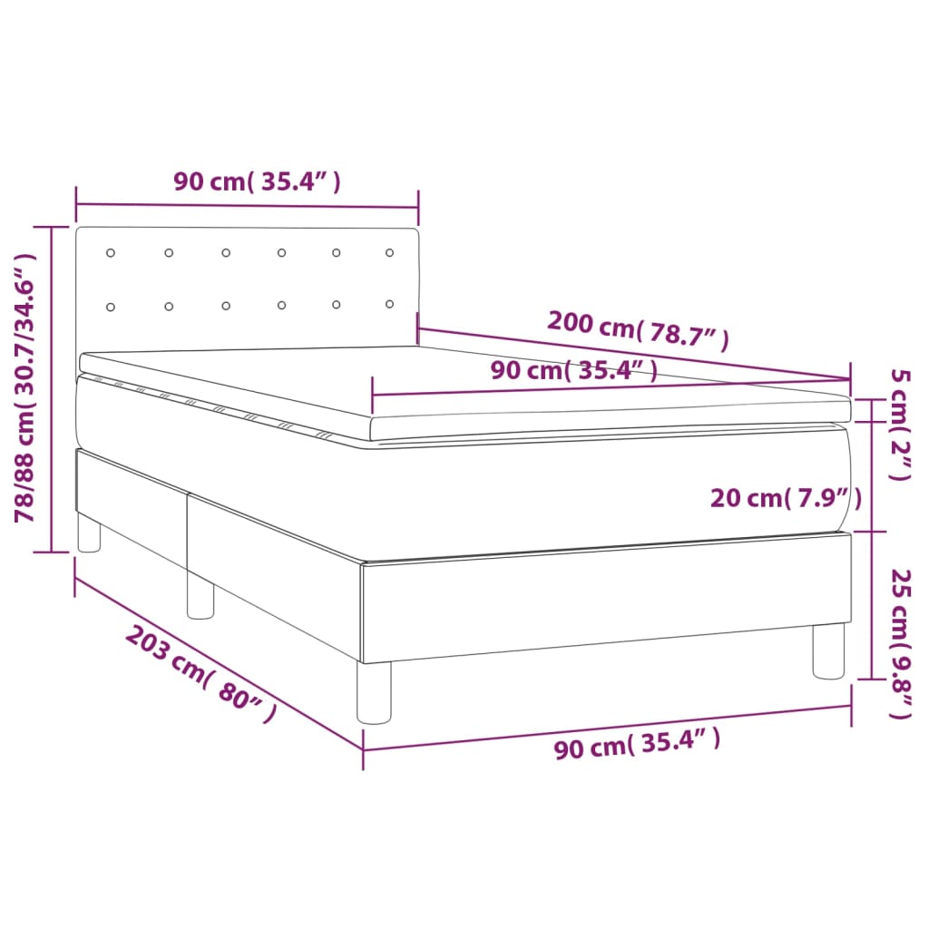 vidaXL Sommier à lattes de lit avec matelas et LED Noir 90x200 cm