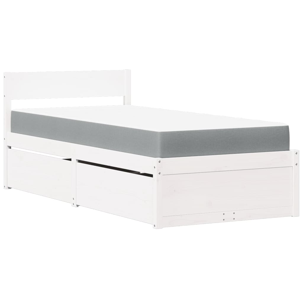 vidaXL Lit avec tiroirs et matelas blanc 90x190 cm bois massif de pin