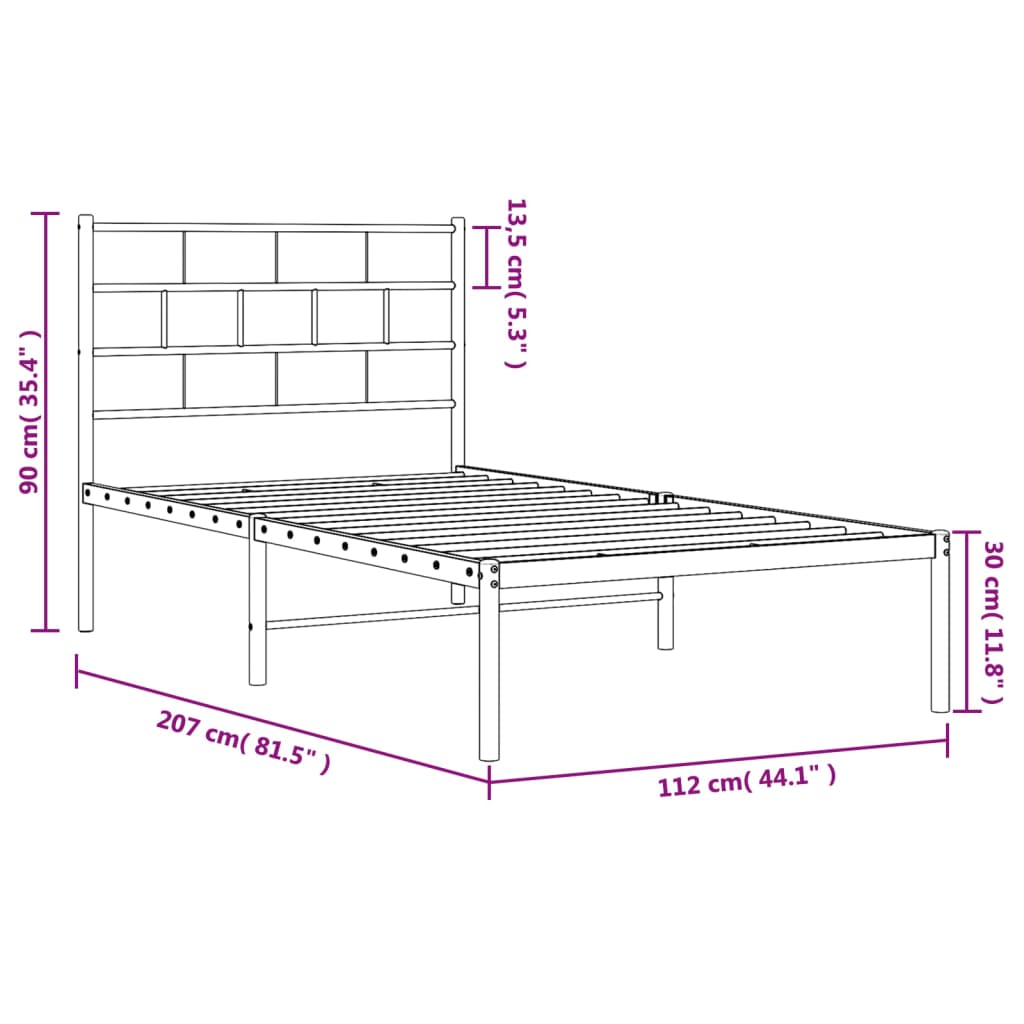 vidaXL Cadre de lit métal avec tête de lit blanc 107x203 cm