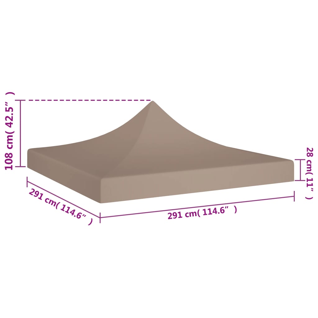 vidaXL Toit de tente de réception 3x3 m Taupe 270 g/m²