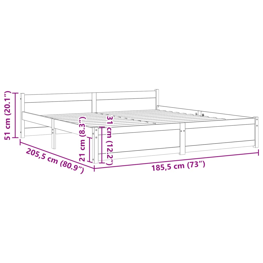 vidaXL Cadre de lit Noir Bois massif 180x200 cm Super King