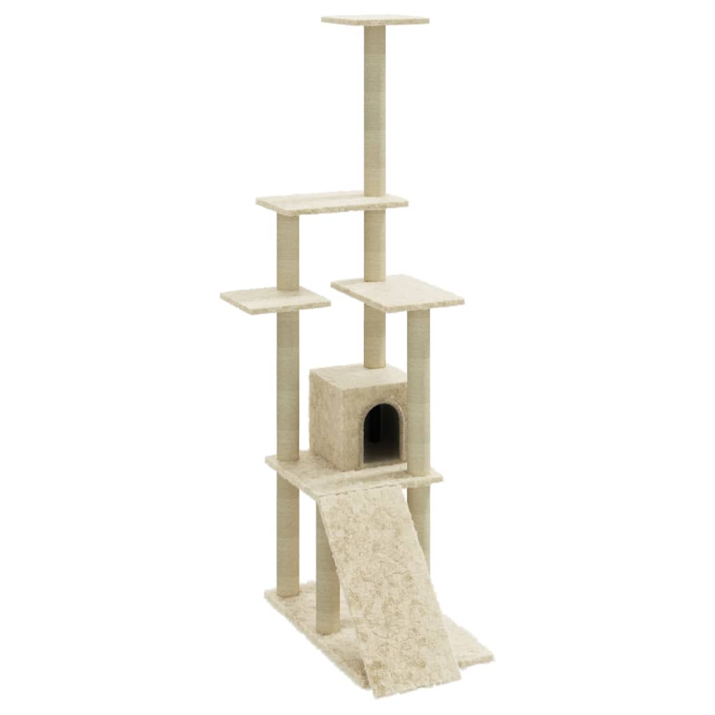 vidaXL Arbre à chat avec griffoirs en sisal Crème 155 cm