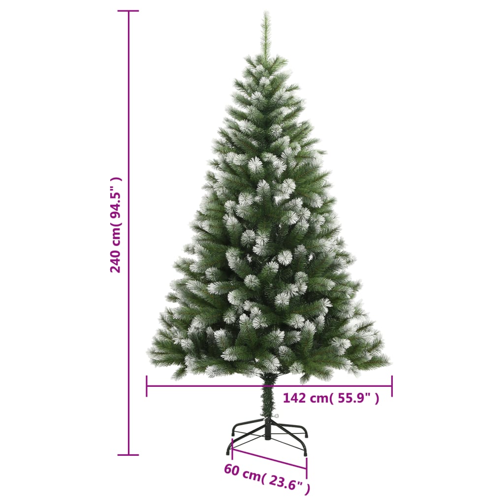 vidaXL Sapin de Noël artificiel à charnières avec neige floquée 240 cm