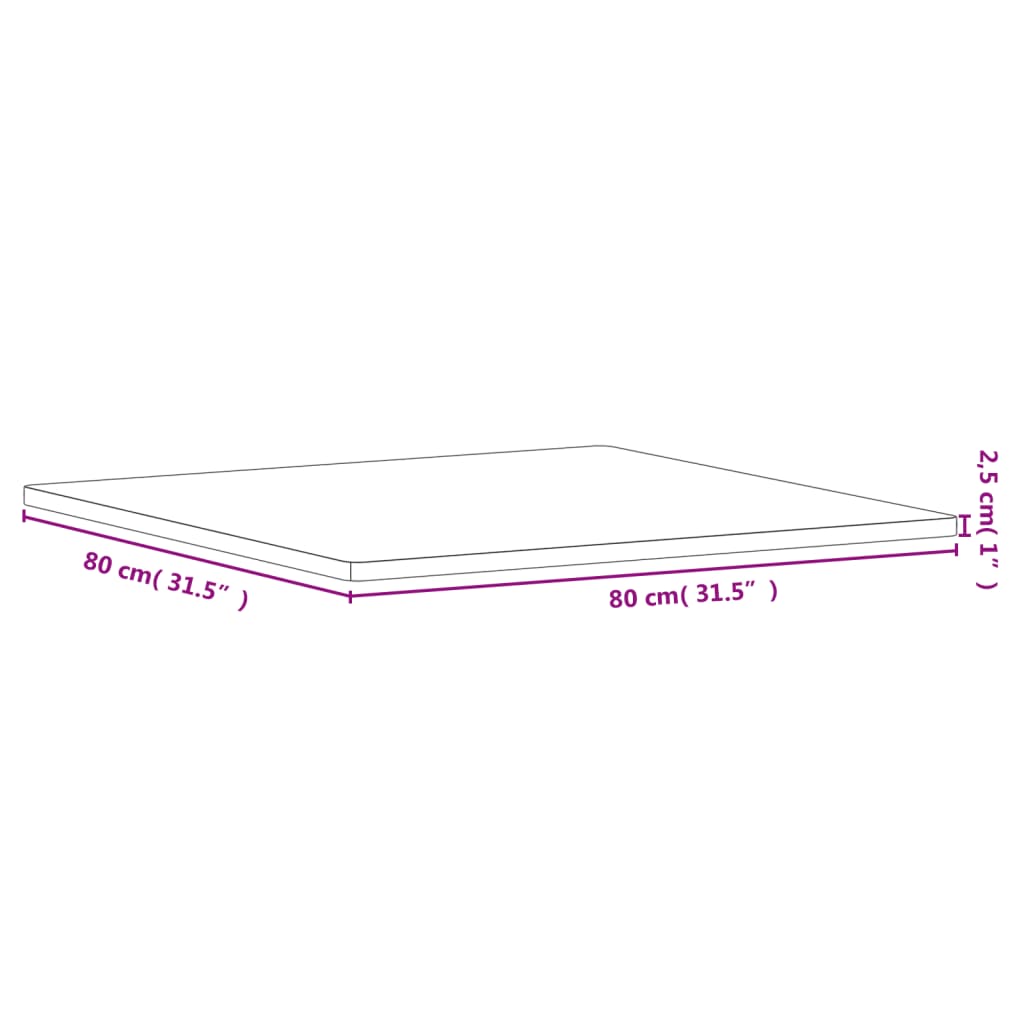 vidaXL Dessus de table 80x80x2,5 cm carré bois massif de hêtre