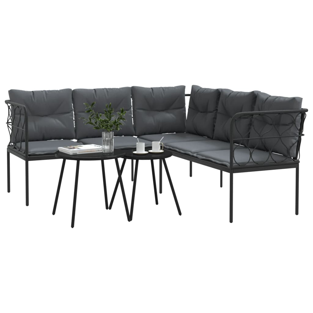 vidaXL Ensemble de canapés de jardin et coussins noir acier textilène