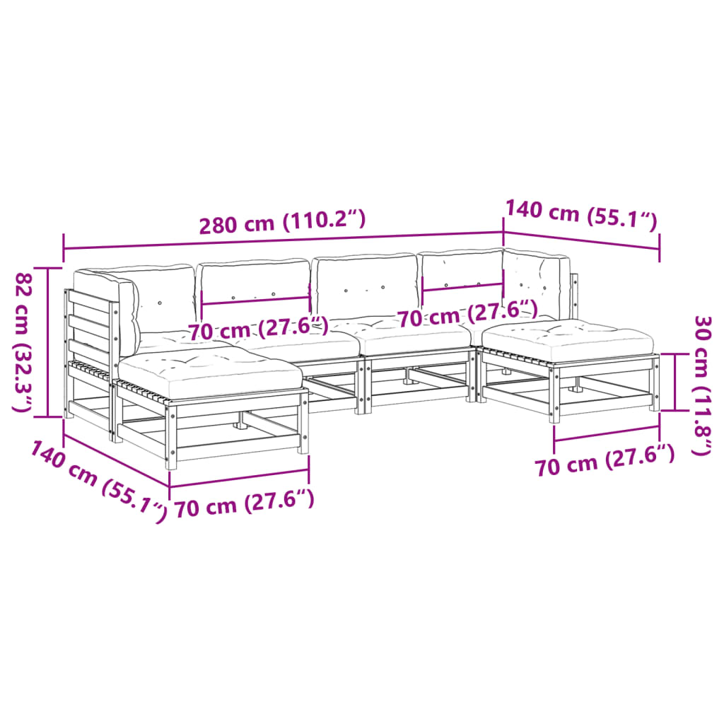 vidaXL Salon de jardin 6 pcs et coussins bois massif sapin de douglas