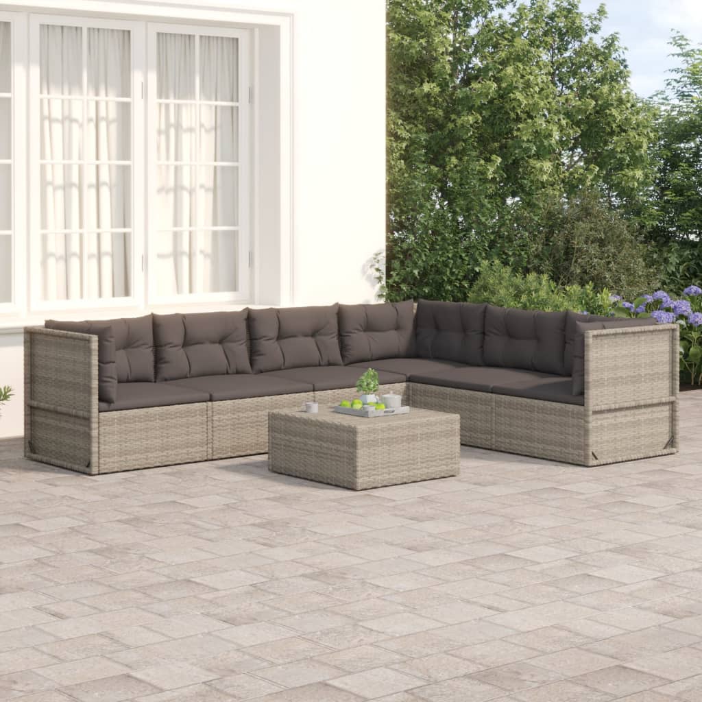 vidaXL Salon de jardin 6 pcs avec coussins Gris Résine tressée