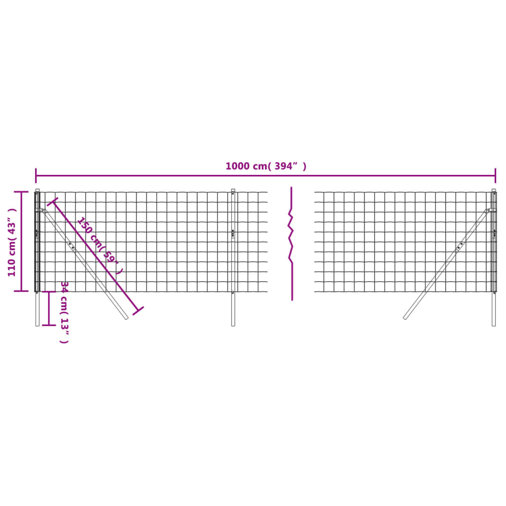 vidaXL Clôture en treillis métallique anthracite 1,1x10 m