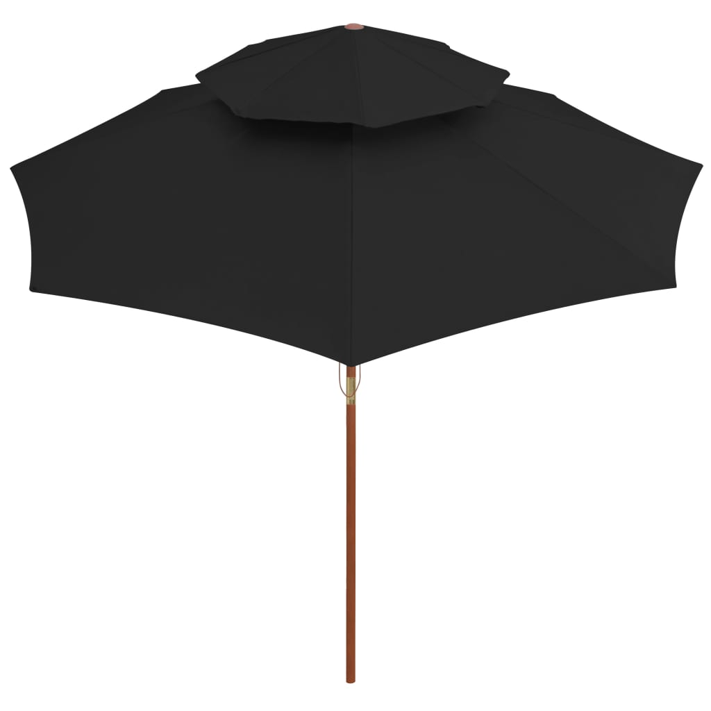 vidaXL Parasol à deux étages avec mât en bois noir 270 cm