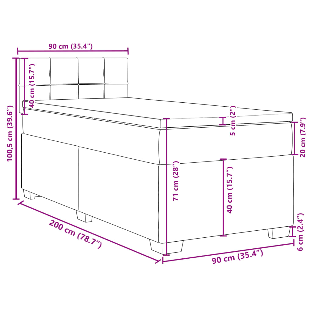 vidaXL Sommier à lattes de lit et matelas Gris clair 90x200 cm Velours