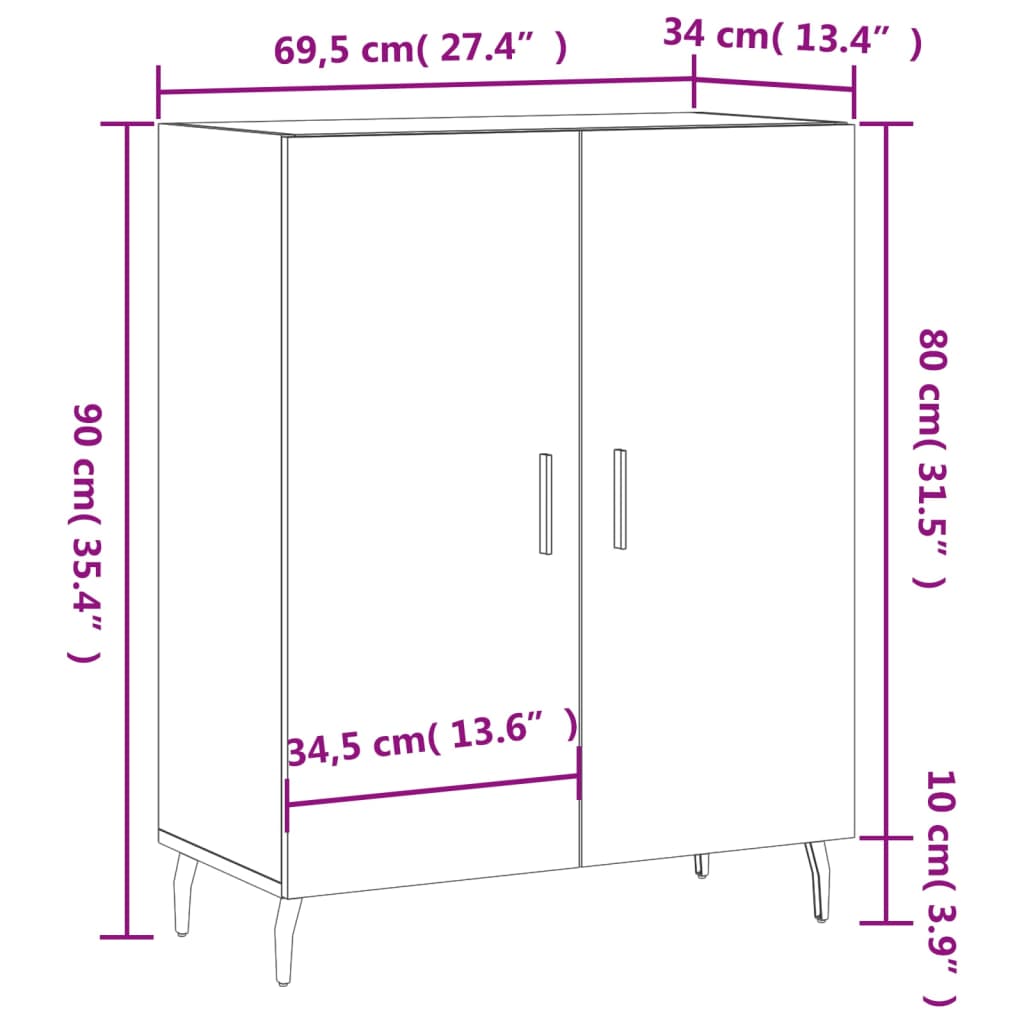 vidaXL Buffet gris béton 69,5x34x90 cm bois d'ingénierie