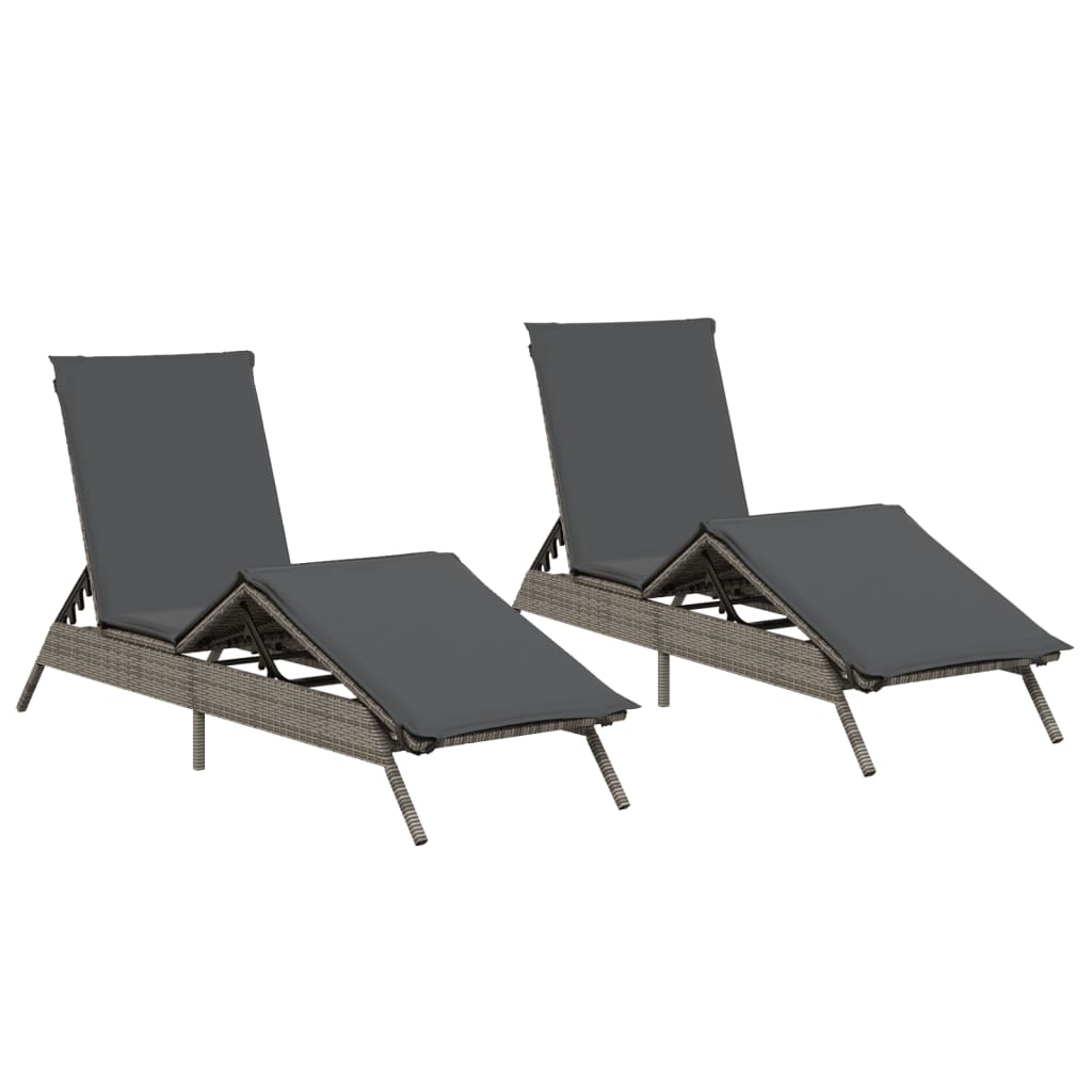 vidaXL Chaises longues avec coussins lot de 2 gris résine tressée