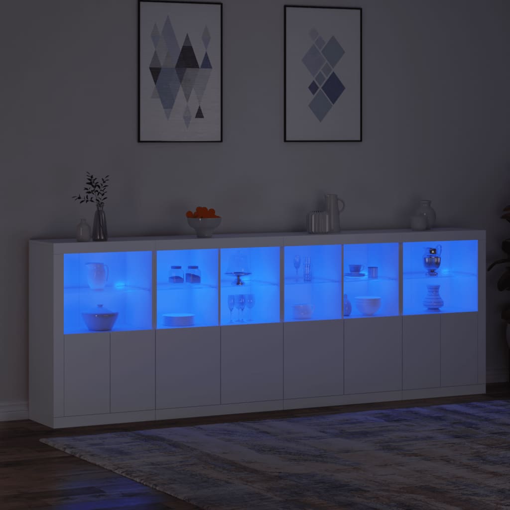 vidaXL Buffet avec lumières LED blanc 283x37x100 cm