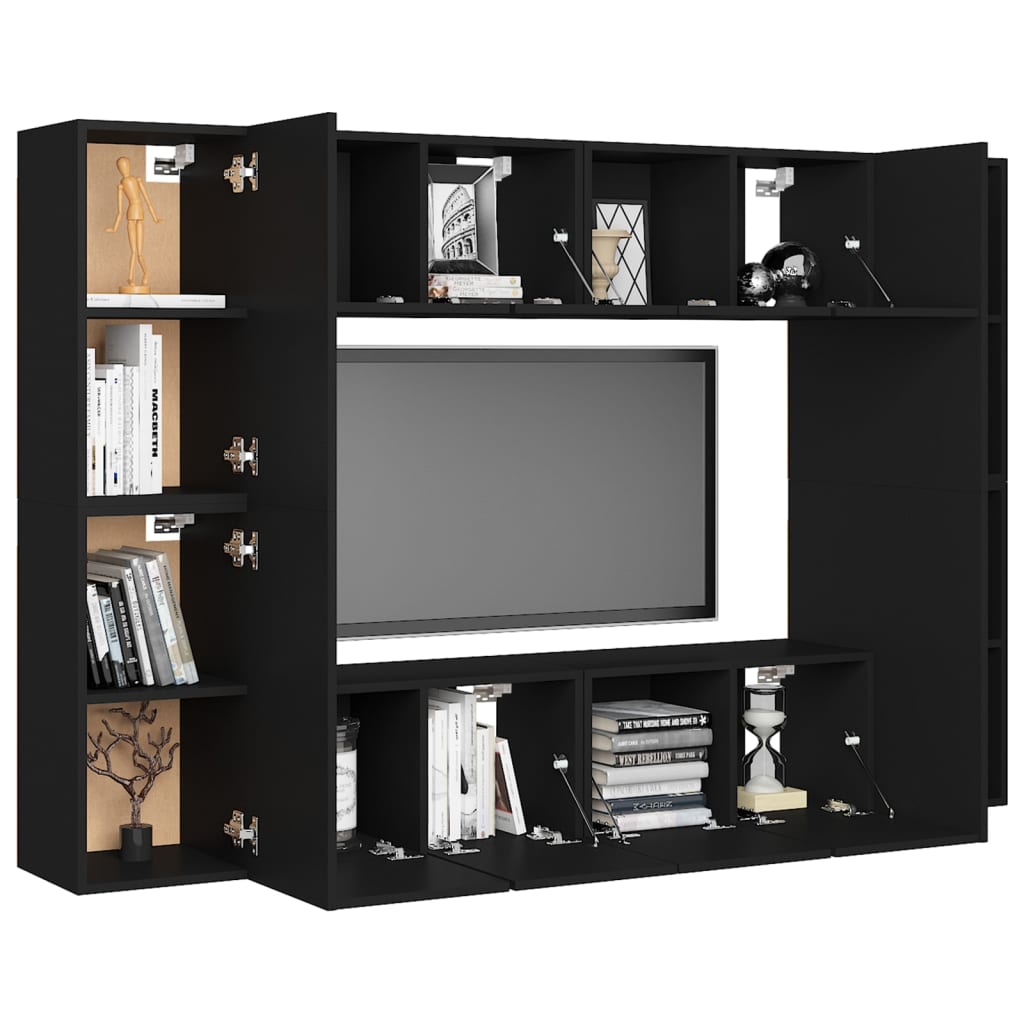 vidaXL Ensemble de meubles TV 8 pcs Noir Bois d'ingénierie