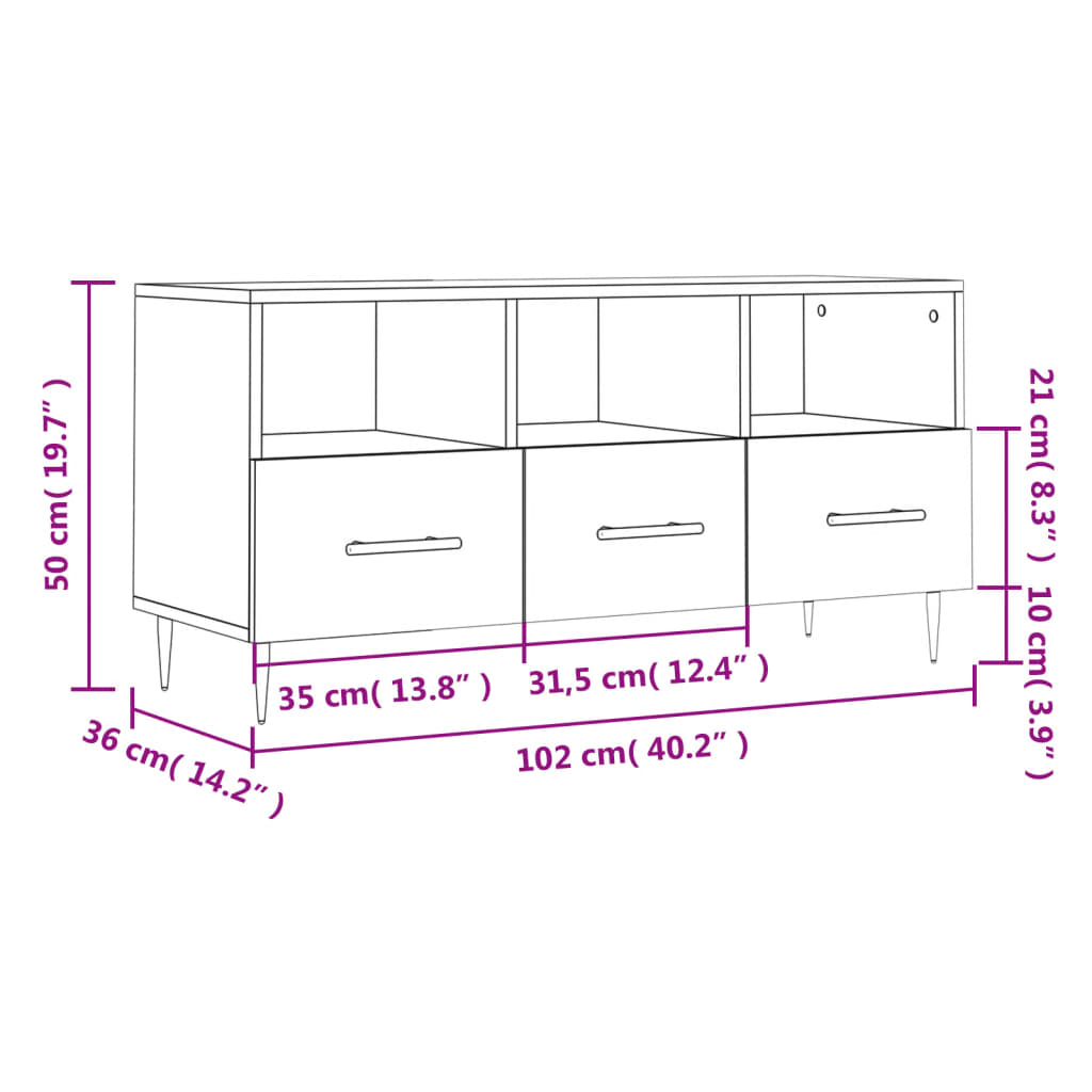 vidaXL Meuble TV Blanc brillant 102x36x50 cm Bois d'ingénierie