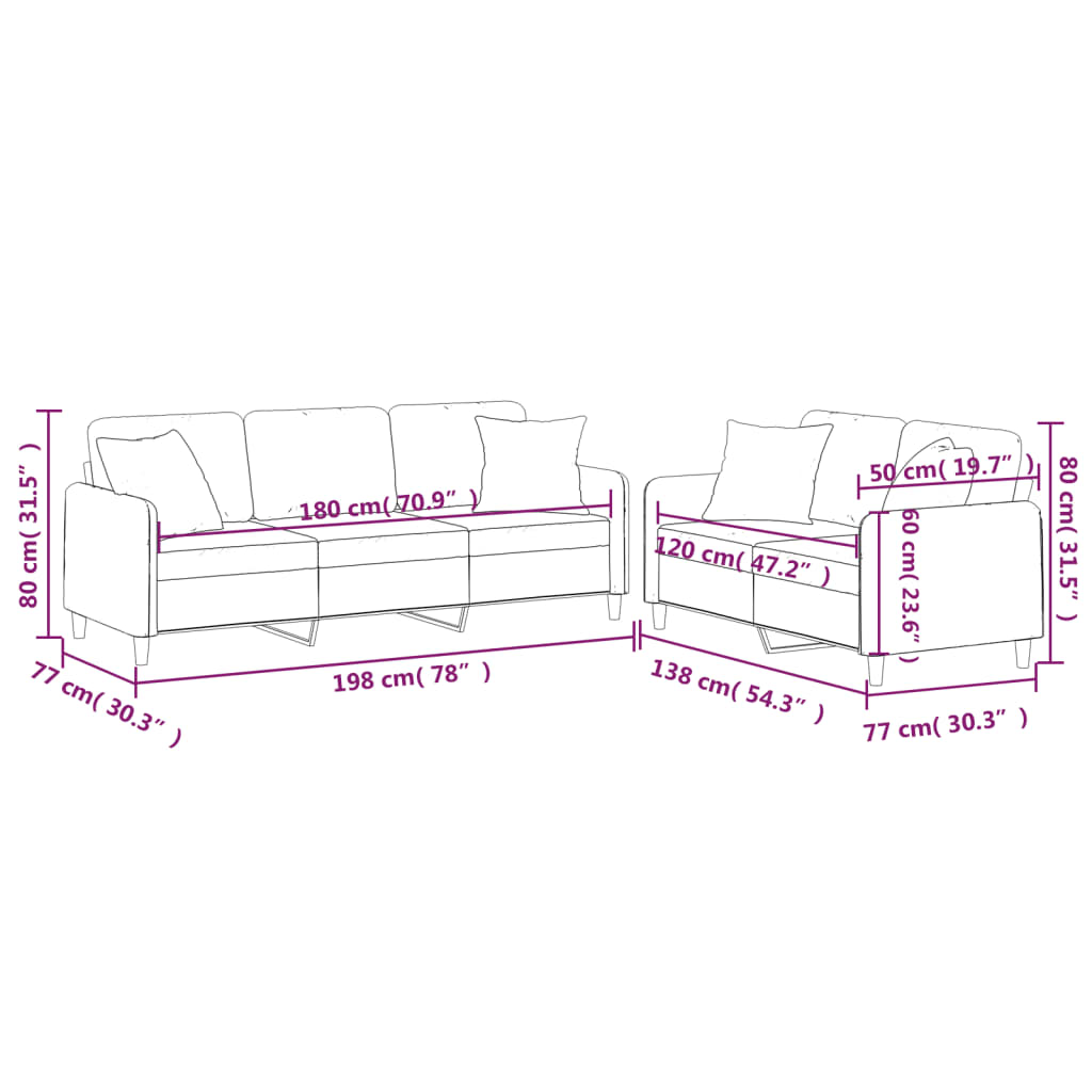 vidaXL Ensemble de canapés 2 pcs coussins gris clair tissu