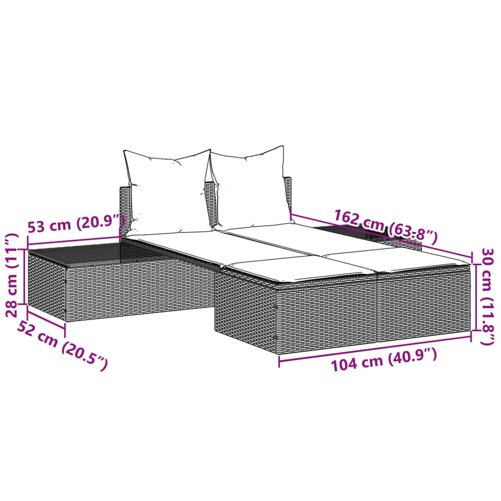 vidaXL Chaise longue double avec coussins marron résine tressée