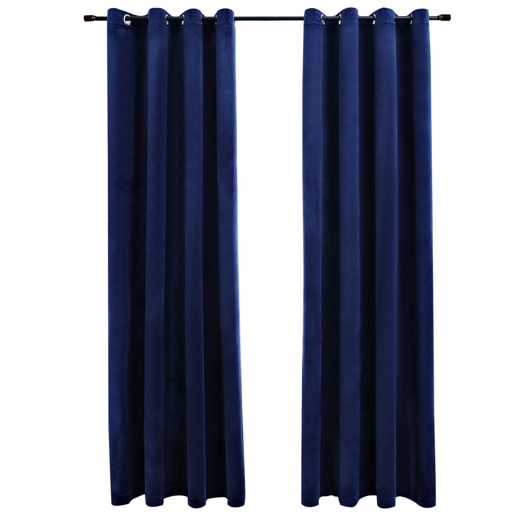 vidaXL Rideaux occultants et anneaux 2pcs Velours Bleu foncé 140x225cm