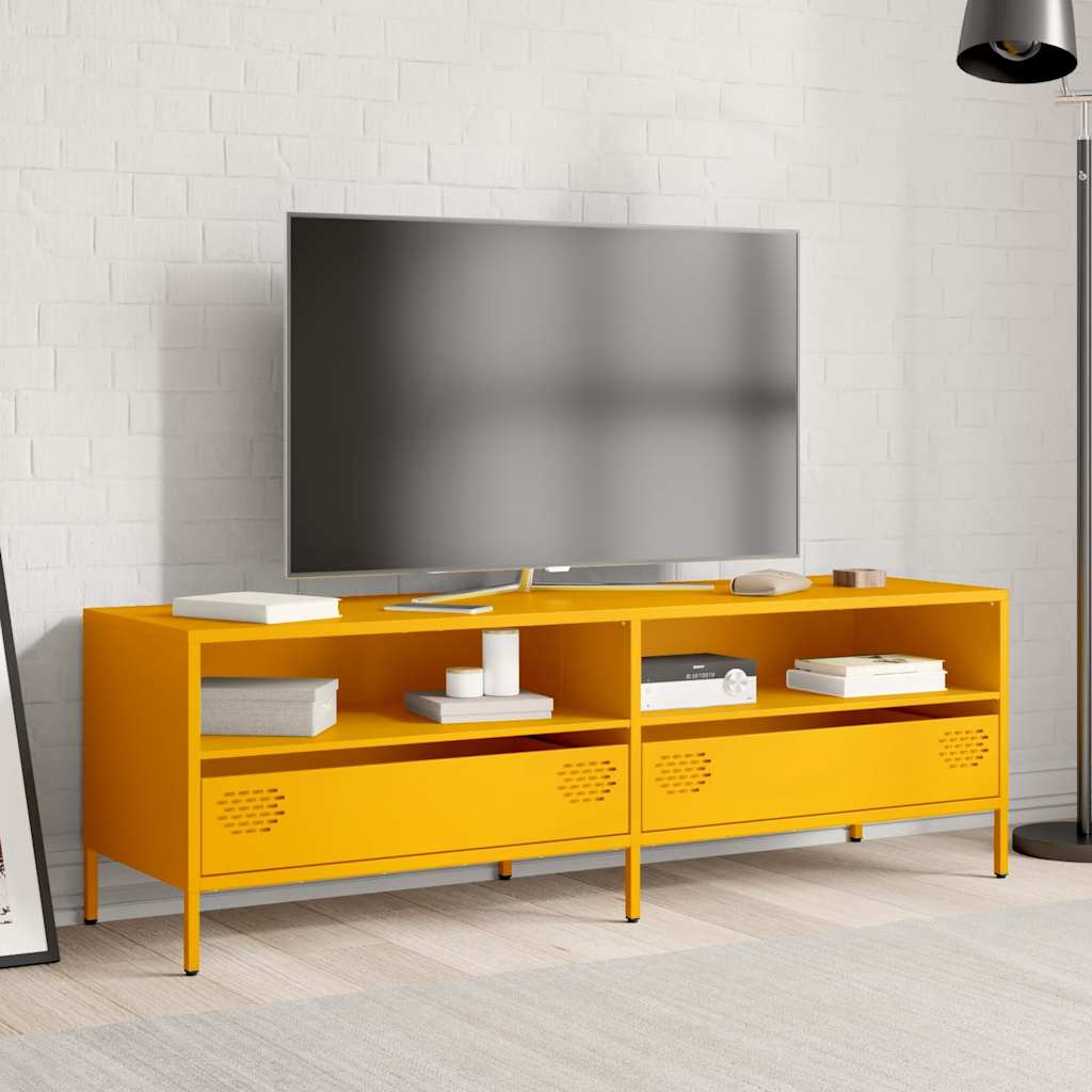 vidaXL Meuble TV jaune moutarde 135x39x43,5 cm acier laminé à froid