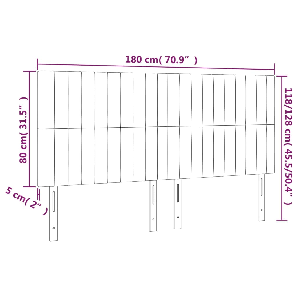 vidaXL Tête de lit à LED Gris clair 180x5x118/128 cm Tissu