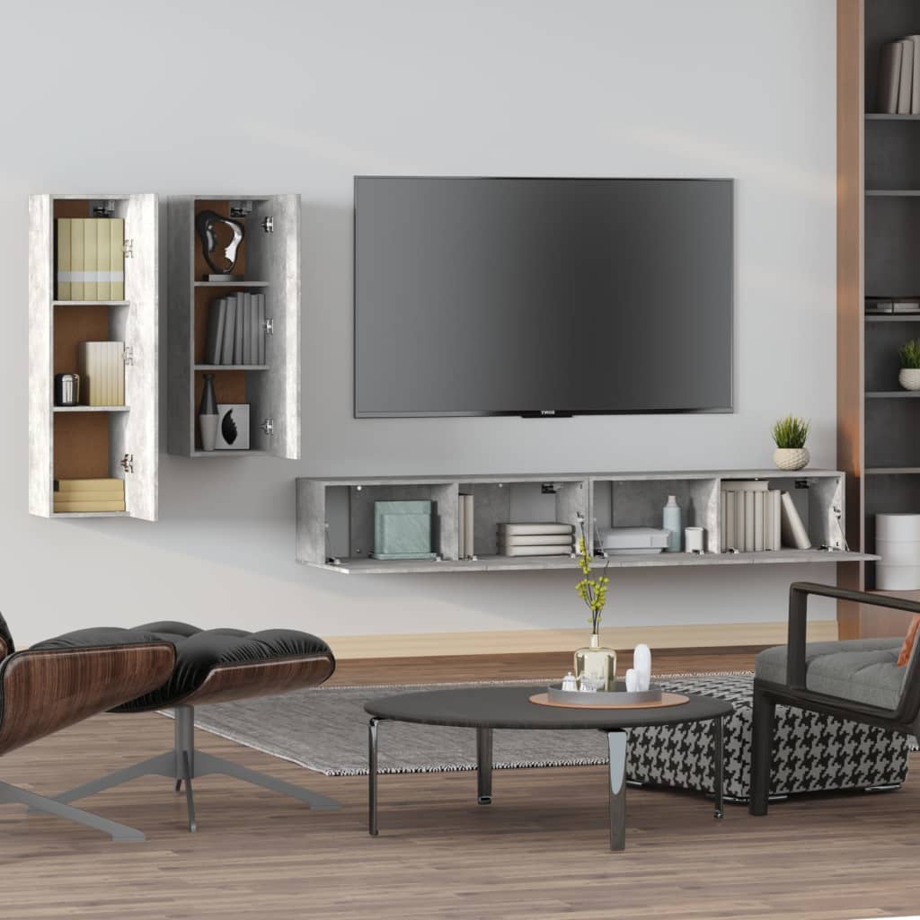 vidaXL Ensemble de meubles TV 4 pcs Gris béton Bois d'ingénierie